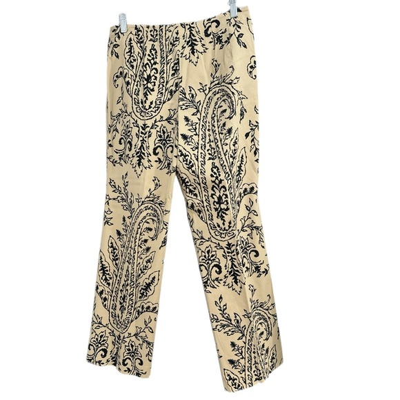 TALBOTS Petite Dress Pant Straight Leg Trouser Beige Black Damask Sz 10/12 - Picture 4 of 11
